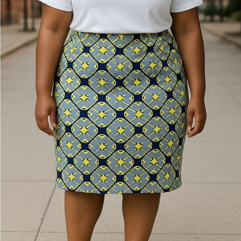 LulaRoe Cassie Pencil Skirt, Women’s size XLarge, blue and yellow.
